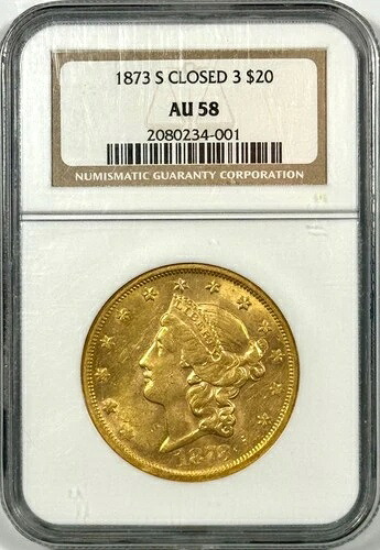 1873-S クローズド 3 $20 ゴールド リバティ ダブルイーグル NGC AU58|WORLD RESOURCE【QUEEN店】