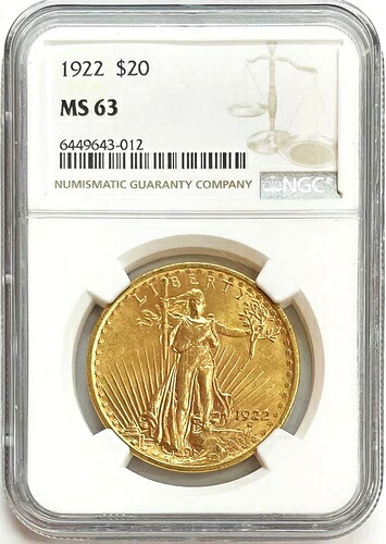 1922年 20ドル金貨 セント・ゴーデンズ ダブルイーグル NGC ミント ステート 63