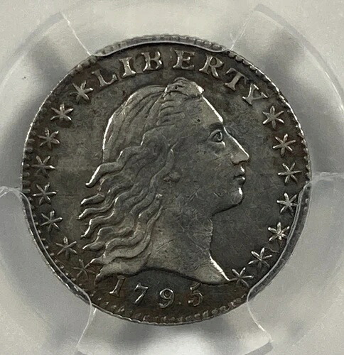 1795年製 Flowing Hair Half Dime 。0.05インチ。PCGS XF 詳細。素晴らしい。