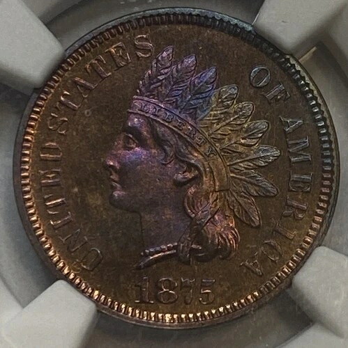 1875年 - インディアン・セント・プルーフ - レインボー・トーニング!NGC PF65RB 極めて希少|WORLD RESOURCE【QUEEN店】