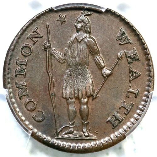 1787 R 4-B R-4 PCGS MS 63 Bn マサチューセッツ ハーフセント コロニアル銅貨 1/2c