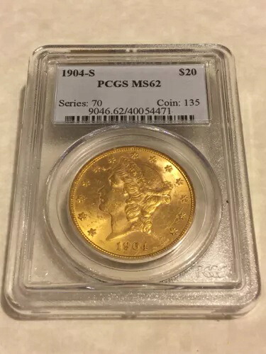 1904-S MS62 PCGS $20ダブルイーグルリバティゴールドコイン、魅力的なクラシックホルダー|WORLD RESOURCE【QUEEN店】