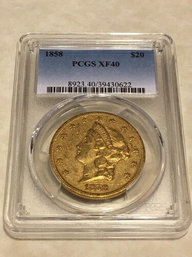 1858年 XF40 PCGS リバティ ダブルイーグル $20 ゴールドコインレアタフデート グッドストライク-