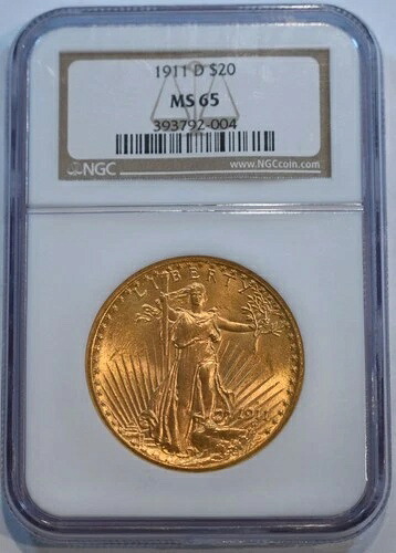 1911 D $20 セント・ゴーデンズ・ゴールド・ダブルイーグル MS65 NGCグレード