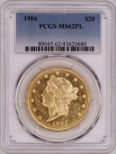 1904年 20ドル金貨 リバティヘッド ダブルイーグル PCGS MS62 PL - 超派手!美しい光沢|WORLD RESOURCE【QUEEN店】