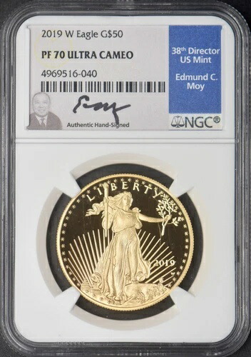 2019-W 50ドル アメリカン ゴールド イーグル - NGC PF70 ウルトラ カメオ - Moy サイン入り - ?COINGIANTS