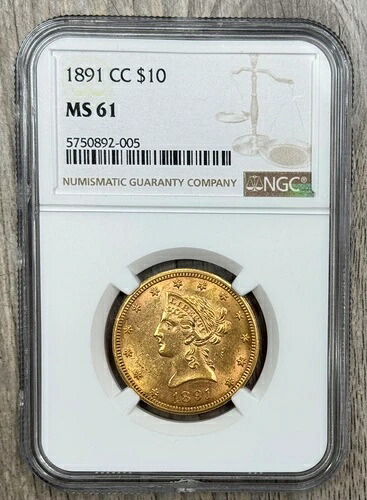1891年CC $10リバティヘッドタイプ2ゴールドイーグルNGC MS 61、カーソンシティ金貨