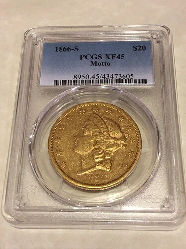 1866-S XF45 PCGS リバティダブルイーグル 20ドル金貨 素晴らしい魅力 素晴らしいストライク