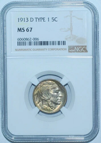 1913 D NGC MS67 T1 タイプ1 バッファローニッケル