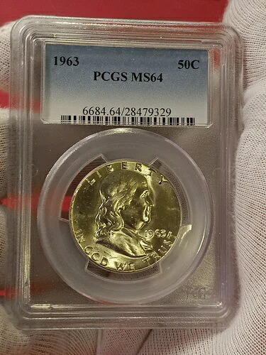 1963年フランクリンハーフダラー - MS64 PCGS - 90%シルバー - 昨年
