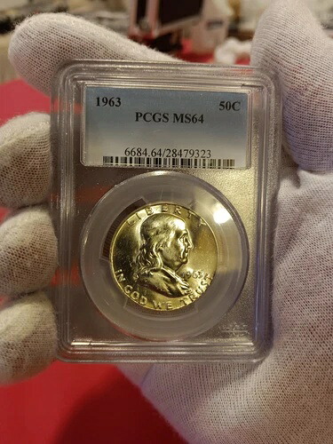 1963年フランクリンハーフダラー - MS64 PCGS - 90%シルバー - 昨年