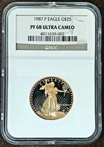 1987-P 1/2 オンス $25 プルーフ ゴールド イーグル NGC PF68 ウルトラ カメオ 美しい!!