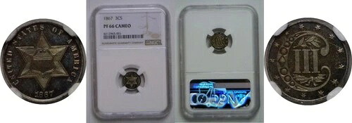 1867年 銀貨3セント NGC PF-66 カメオ