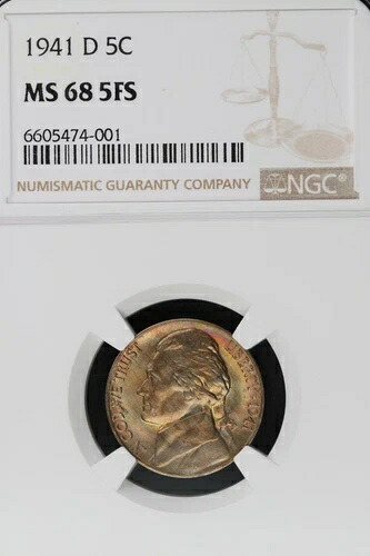 1941年 D ジェファーソン ニッケル NGC MS68 5FS トップポップ *ダブルJコイン* JL1100-295