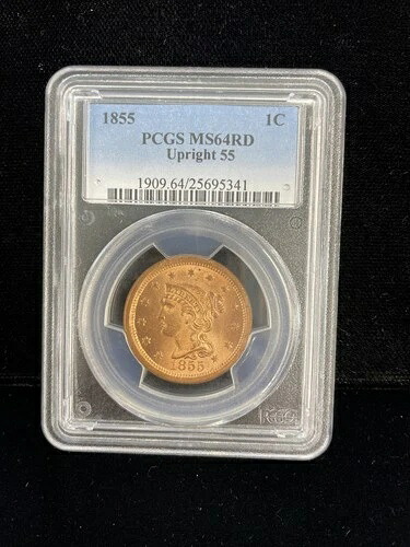 米国 1855 1 セント PCGS MS64RD アップライト 55 美しい燃えるような赤色 希少!!