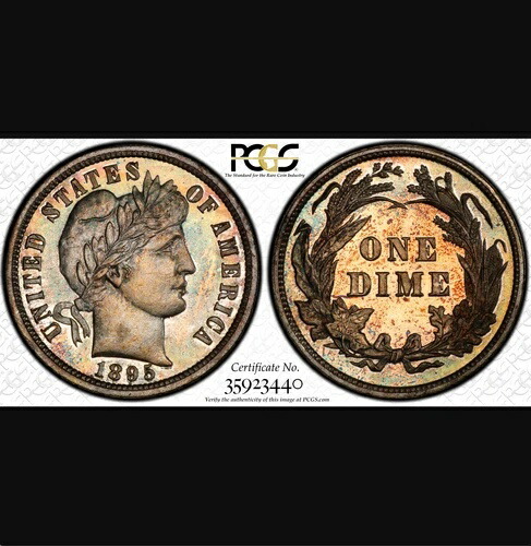 1895年 PCGS PR66 過小評価されたキーデート バーバー ダイム プルーフ