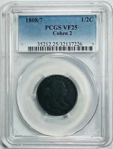 1808/7 P ハーフセント ドレープバスト 銅 PCGS VF-25 BN コーエン 2