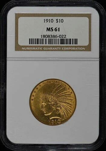1910年インディアン10ドル金貨 NGC MS61