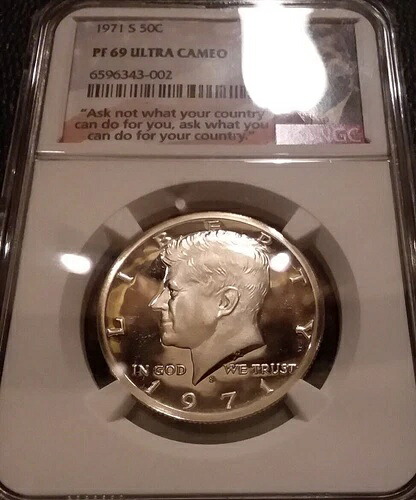 1971-S NGC PF 69 ウルトラカメオ JFK ハーフ ** NGC 価格: $3500 - 最も希少なクラッド UCAM **