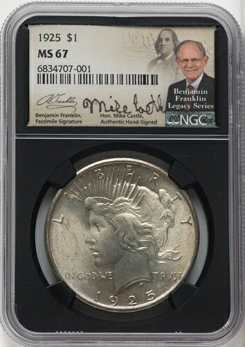 1925年 1ドル マイク・キャッスル ブラックコア フランクリンシリーズ ピースダラー NGC MS67 (765292012)