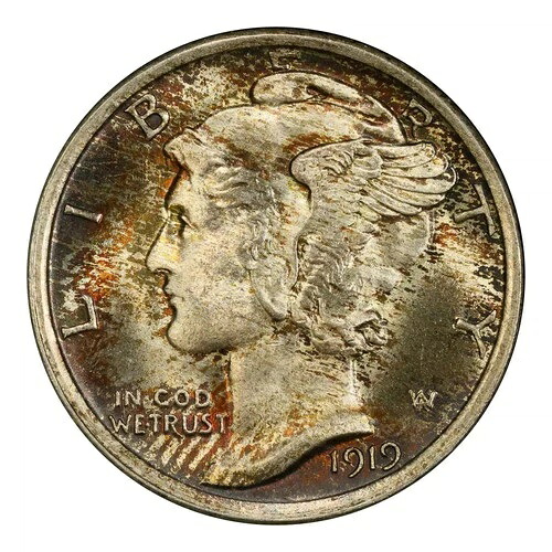 1919年製マーキュリーダイム PCGS MS-66+ FB CAC