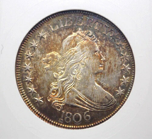 1806年 ドレープ胸像 ハーフダラー 尖頭 6ステム 50セント ANACS EF40 #213 XF *ソープボックス*