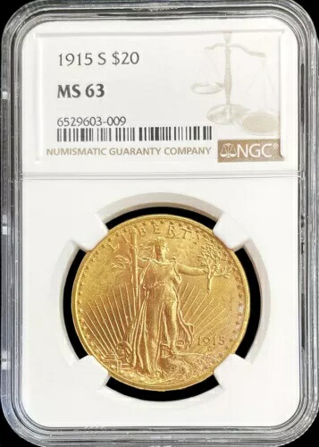 1915年 S ゴールド USA $20 セントゴーデンズコイン NGC ミント ステート 63