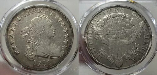 1799年 不規則な日付、15個の星が描かれたドレープ胸像ドル $1 PCGS VF 30