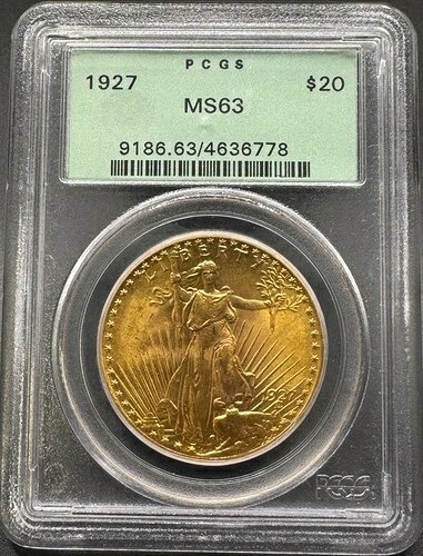 1927年 $20 サンクトゴーデン ゴールド ダブルイーグル PCGS OGH グリーンラベル MS63 10EBAD25- 774,840円