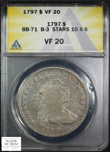 1797 10x6 スター BB-71 B-3 ドレープ バスト シルバー ダラー $1 ANACS VF 20 (トーン加工済み!)