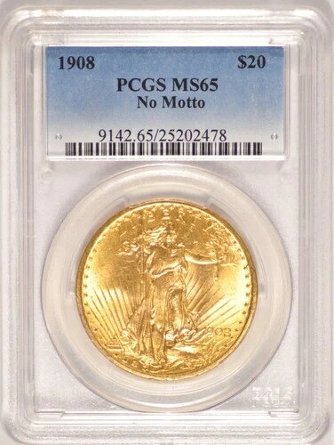 1908年 標語なし $20 セントゴーデンズ ゴールド ダブルイーグル PCGS MS65 1933年以前 ゴールド-