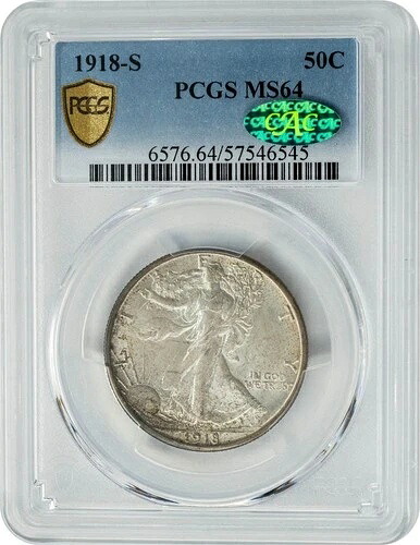 1918-S ウォーキング・リバティ・ハーフ 50セント MS64 セキュア PCGS ~ CAC 949928-23