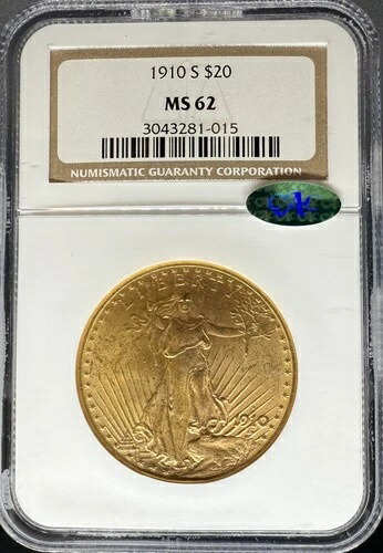1910-S $20 セントゴーデンズ MS62 NGC CAC (#PA3043281015)