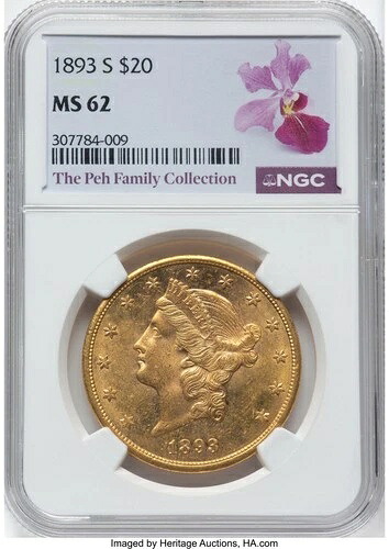 1893-S $20 リバティ ダブルイーグル NGC MS62 (781949009)