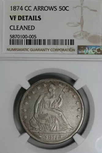 1874-CC .50 NGC VF 詳細 矢クリーニング済み 自由の女神像半額 50セント