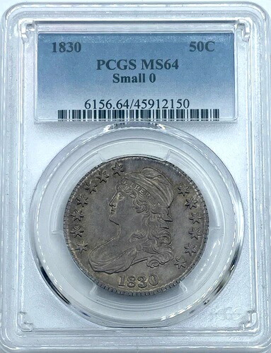 1830年 キャップ バスト 1/2 ドル PCGS MS 64 小0。 ナイストーン。-