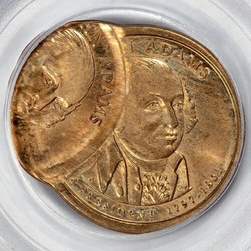2007年 PCGS MS65 ダブルストラック 2nd 60% オフセンター John Adams ドル ミントエラー-