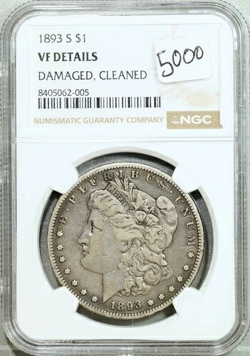 1893年 S モーガン銀貨 NGC VF 詳細 Very Fine Rare Key Date #2-005
