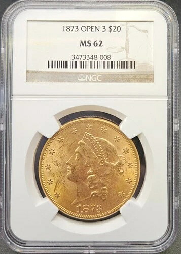 1873年オープン 3 $20 ゴールドリバティ ダブルイーグル NGC MS 62、素晴らしいアピールを超えて!-