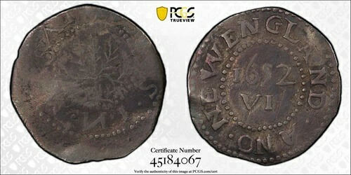 1652年 オークツリー 6 ペンス表面 PCGS VF 詳細トーン コロニアル Us コインレア-