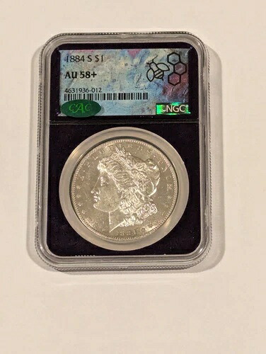 1884年-S モーガンシルバードル-NGC AU 58+ CAC認定!-