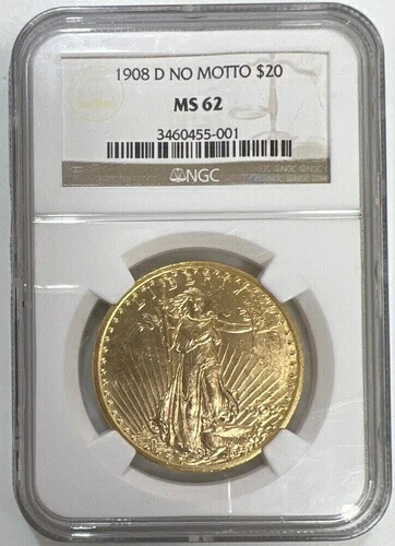 1908年-D $20 標語なしセントゴーデンズゴールド ダブルイーグルNGC MS62回転リバースダイ-