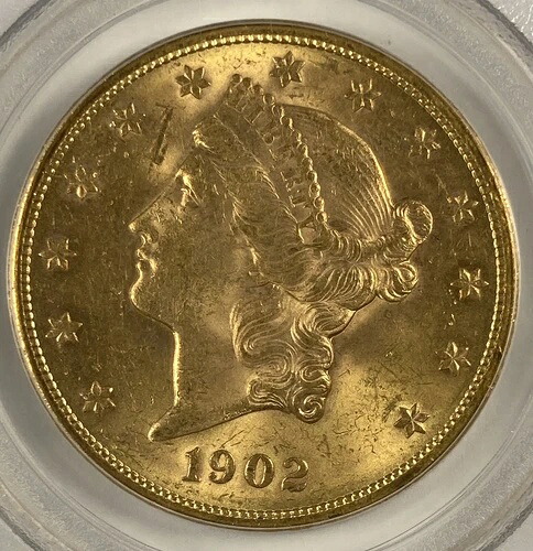 1902-S 20ドル リバティゴールド。PCGS MS62。