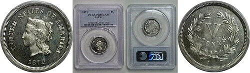 1871年パターンニッケル Judd-1050 PCGS PR-66 CAM