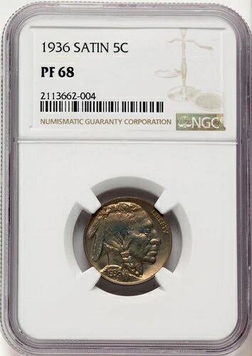 1936 5セント T-1 サテンプルーフバッファローニッケル NGC PR68-