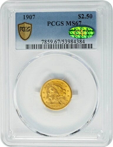 1907年 2.5ドル 1/2インチ ゴールド リバティ 2.5ドル MS67 セキュア PCGS ~ CAC 948625-31