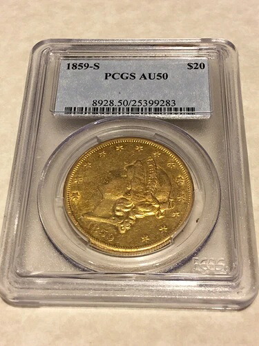 1859-S AU50 PCGS リバティダブルイーグル 20ドル金貨 PQ 素晴らしい魅力｜WORLD RESOURCE【QUEEN店】