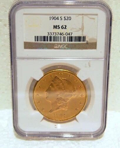 1904年 "S" NGC CERT US MS62 $20.00 米国リバティゴールドコイン 番号: 3373746-047｜WORLD RESOURCE【QUEEN店】