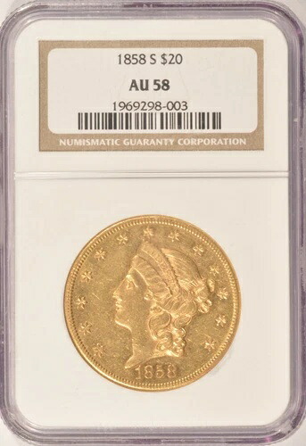 1858-S 20ドル リバティゴールド ダブルイーグルコイン NGC AU58 タイプ1 1933年以前 ゴールド｜WORLD RESOURCE【QUEEN店】 725,725円