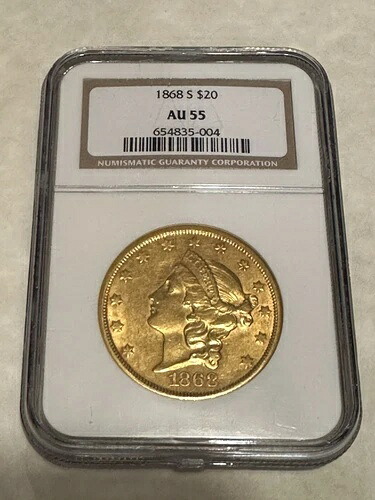 1868年-S $20 NGC AU55 リバティ ダブルイーグル ゴールドコイン とても素敵な魅力 (PCGSなし)-